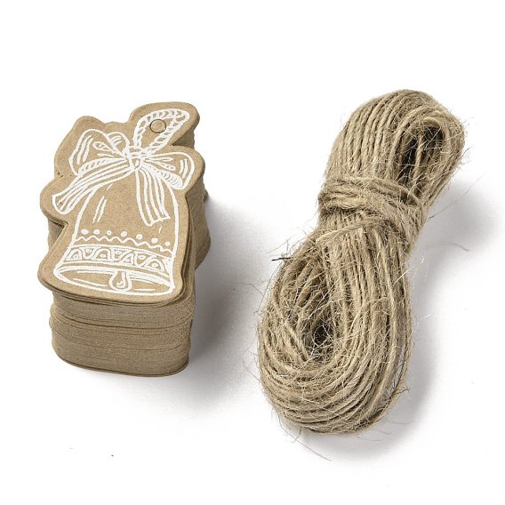 Christmas Theme Kraft Paper Gift Tags, Hang Tags, with Jute Twine, Christmas Bell