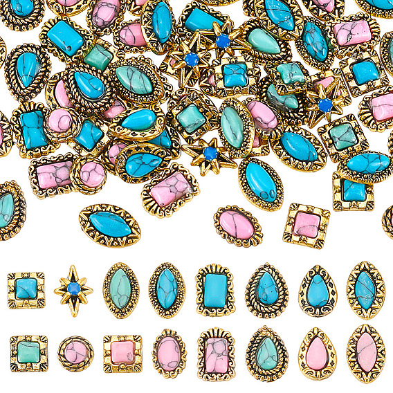 64шт 16 стиль цинковый сплав кабошоны, с пластиковой бисера, аксессуары для украшения ногтей для женщин, разнообразные