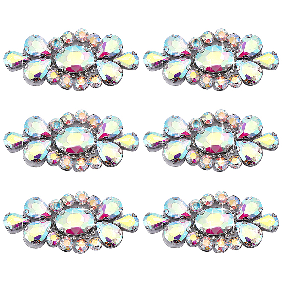 6 Stück Glasstrasssteine, Hotfix Strass, Blume, Platin Farbe