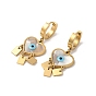 Natural Shell Enamel Heart with Evil Eye Chandelier Earrings, 304 Stainless Steel Hoop Earrings