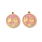 304 Stainless Steel Enamel Pendants, Flat Round with Promise Swear Charms, with Rhinestone, Glitter Powder