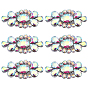 6 Stück Glasstrasssteine, Hotfix Strass, Blume, Platin Farbe