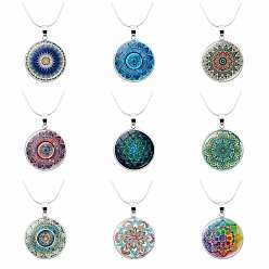 Collier pendentif dôme fleur mandala en verre, bijoux en laiton platine pour femme