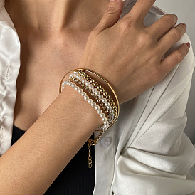 Bracelet de perles audacieux en plusieurs parties, serti d'une chaîne de corde à fermoir multicouche