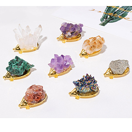 Gemstone Cluster Healing Hedgehog Figurines, Reiki Energy Stone Display Decorations