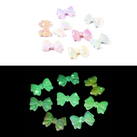 UV Plating Opaque Acrylic Beads, Luminous Glow in the Dark, Bowknot, with Glitter Powder