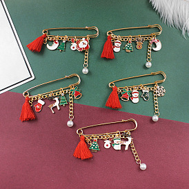 Fashionable Christmas Santa Claus Tree Reindeer Gloves Set with Mascot Pendant Pearl Brooch Pin
