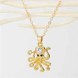 Octopus Diamond Necklace - Unique and Minimalist Gold Collarbone Chain for Men and Women