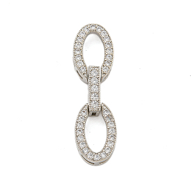 Rack Plating Oval Brass Micro Pave Clear Cubic Zirconia Fold Over Clasps, Long-Lasting Plated, Lead Free & Cadmium Free