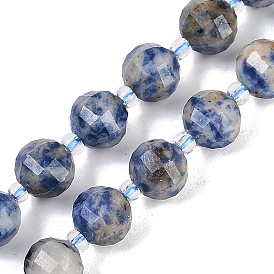 Natural Blue Spot Jasper Beads Strands, Faceted, Lantern, with Seed Beads