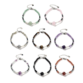 Natural Gemstone Round & Synthetic Non-magnetic Hematite & White Shell Beaded Bracelets for Women