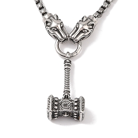 304 Stainless Steel Tiger Head King Box Chain Viking Mjolnir Thor Hammer Pendant Necklaces for Men