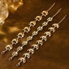 Винтажные богемные латунные браслеты с звеньями в виде луны и звезды, украшенные стразами, для женщин, для вечеринки или свадьбы, подарок., золотые