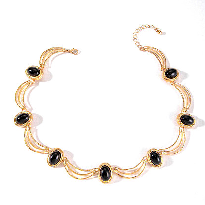 Alloy Arch Link Chain Necklace with Oval Resin