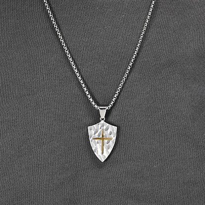 Zweifarbige Halsketten mit Kreuz- und Schildanhänger aus Edelstahl für Herren