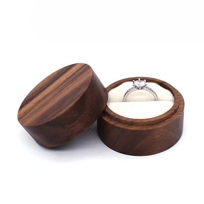 Round Wood Ring Storage Boxes, Wooden Wedding Ring Gift Case with Velvet Inside, for Wedding, Valentine's Day