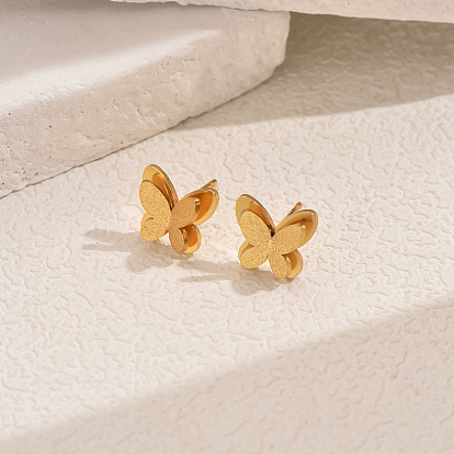 Стильные 201 двухслойные серьги-гвоздики в форме бабочек из нержавеющей стали