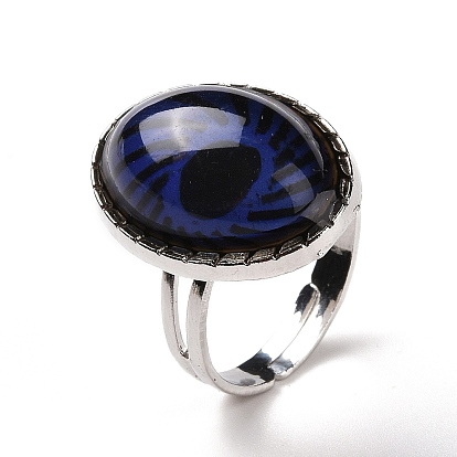 Glass Horse Eye Mood Ring, Temperature Change Color Emotion Feeling Alloy Adjustable Ring for Women
