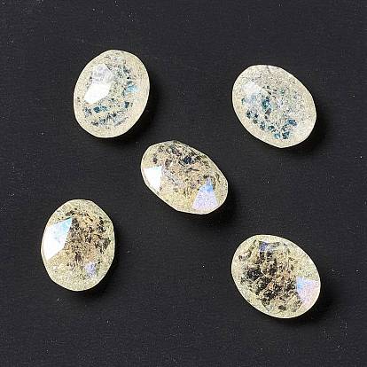 Crackle Moonlight Style Glass Rhinestone Cabochons, Flat Back & Back Plated, Oval