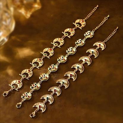 Винтажные богемные латунные браслеты с звеньями в виде луны и звезды, украшенные стразами, для женщин, для вечеринки или свадьбы, подарок., золотые