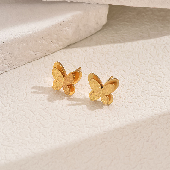 Стильные 201 двухслойные серьги-гвоздики в форме бабочек из нержавеющей стали
