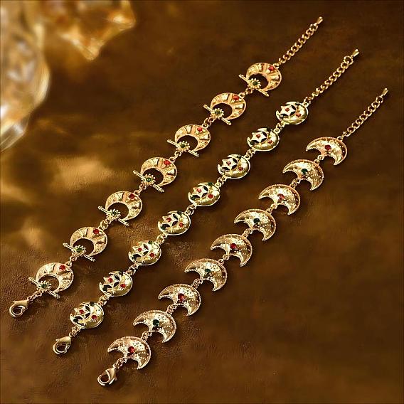 Винтажные богемные латунные браслеты с звеньями в виде луны и звезды, украшенные стразами, для женщин, для вечеринки или свадьбы, подарок., золотые