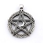 Retro 304 Stainless Steel Ring with Pentagram Pendants, 43x35x4mm, Hole: 5mm