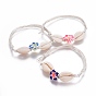 Bracelets chinois en corde de coton ciré, avec coquille et perles de fleur en pâte polymère faites main