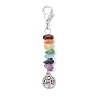Tibetan Style Alloy Tree of Life Pendant Decorations, with Chakra Gemstone Chip Beads and Zinc Alloy Lobster Claw Clasps