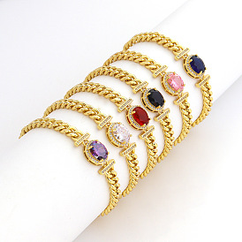 Elegant Oval Chain Diamond Bracelet for Women in 18K Gold Plating