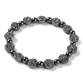 Round & Flat Round Synthetic Non-magnetic Hematite Beaded Stretch Bracelets for Women