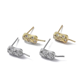 Brass with Cubic Zirconia Rhombus Stud Earrings Findings, with 925 Sterling Silver Pins, Rectangle