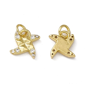 Rack Plating Brass Cubic Zirconia Charms, with Jump Ring, Cadmium Free & Nickel Free & Lead Free, Real 18K Gold Plated, Pinwheel