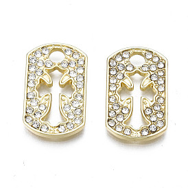 Crystal Rhinestone Pendants, with Rack Plating Alloy Findings, Cadmium Free & Nickel Free & Lead Free, Rectangle with Angel