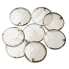Подвески из натуральных ракушек Capiz, Подвески-диски с металлической окантовкой, покрытой светлым золотом