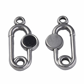 304 Stainless Steel Pendants, with Dyed Black Shell, Oval