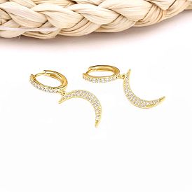 925 Sterling Silver Crescent Moon Earrings with Zirconia Stones - Fashionable and Unique Ear Clips for Women