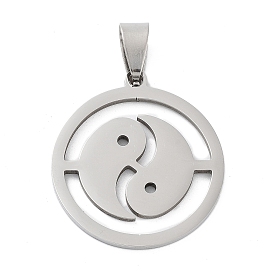 201 Stainless Steel Pendants, Laser Cut, Flat Round with Yin-yang Charm
