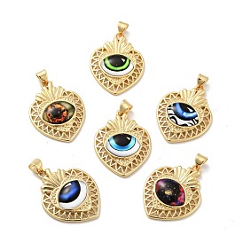 Opaque Resin Pendants, with Real 18K Gold Plated Tone Brass Findings, Heart with Eye Charm, Cadmium Free & Nickel Free & Lead Free