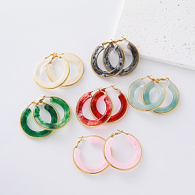 304 Pendientes de aro de resina y acero inoxidable para mujer, rondo, dorado
