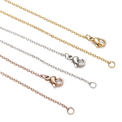 Vacuum Plating Classic Plain 304 Stainless Steel Mens Womens Cable Chain Necklaces, with Lobster Claw Clasp