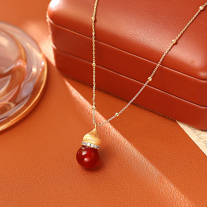 Подвеска в форме тыквы из натурального драгоценного камня, латунная цепочка-спутник с прозрачными кубическими циркониями для женщин., реальный 24 k позолоченный