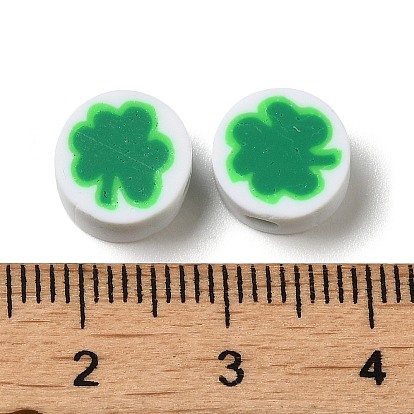 Handmade Polymer Clay Beads, Round with Clover