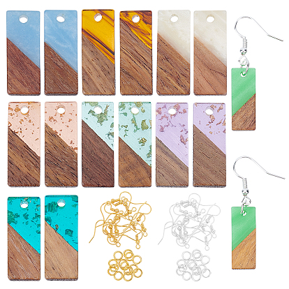 DIY Earring Making Kit, Including Rectangle Resin & Walnut Wood Pendants, Iron Earring Hooks & Open Jump Rings