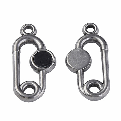 304 Stainless Steel Pendants, with Dyed Black Shell, Oval