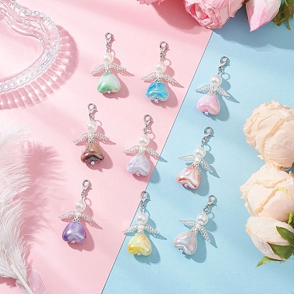 Акриловые подвесные украшения, ангел, с абс пластмассовой имитационной жемчужиной, сплав и железо в тибетском стиле