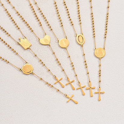 Винтажные 201 четки из нержавеющей стали, Saint Vrigin Corss Tassel Y-образные панк-хип-хоп ожерелья для женщин, золотые