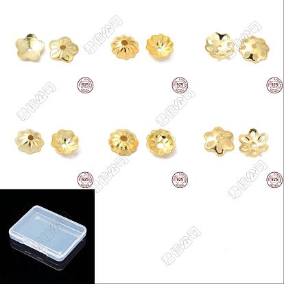 60Pcs 6 Styles 925 Sterling Silver Beads Caps, Flower