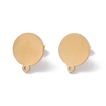 304 Stainless Steel Stud Earring Findings, with Horizontal Loops, Flat Round