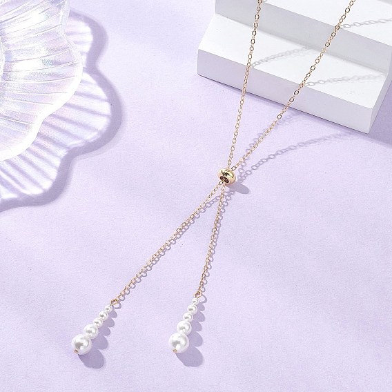 Регулируемая латунная цепочка-лариата, Белые круглые жемчужные ожерелья с кисточками из ракушек для женщин